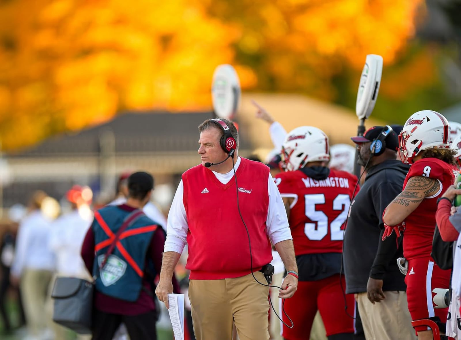 Miami coach Chuck Martin observes the field during a game last season. KYLE HENDRIX / CONTRIBUTED