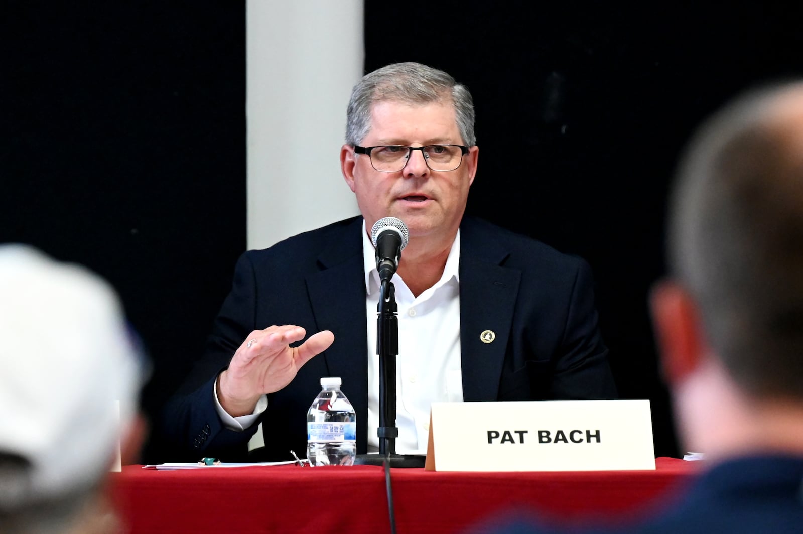 Five people are seeking three open seats on Hamilton City Council in the Nov. 4, 2025, general election. Pictured is council candidate Pat Bach answering a question during a Sept. 24, 2025, candidates' forum hosted by the Greater Chamber of Commerce at Miami Downtown Hamilton Center on High Street. MICHAEL D. PITMAN / STAFF