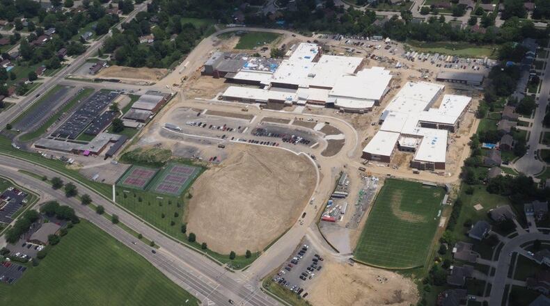 The $96 million Middletown High School renovation and construction of a new Middletown Middle School are seen from aerial photos obtained by the Journal-News from school officials. Officials contract for once-a-month airplane flyovers to monitor the project’s progresss from above. Classes for the high school, which will feature 30 new classrooms, open Aug. 22. Work on both schools is scheduled to be completed by August 2018. CONTRIBUTED