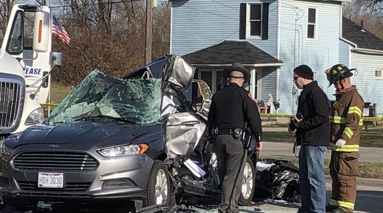 Butler County’s first fatal vehicle crash of this year occurred Monday afternoon at the corner of Verity Parkway and Lafayette Avenue. Teresa Day, 63, of Middletown, was pronounced dead Monday afternoon at Atrium Medical Center. RICK McCRABB/STAFF