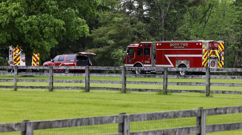 A Ross man was injured when his lawn mower turned over and went into a creek Monday, May 23, 2022. NICK GRAHAM/STAFF