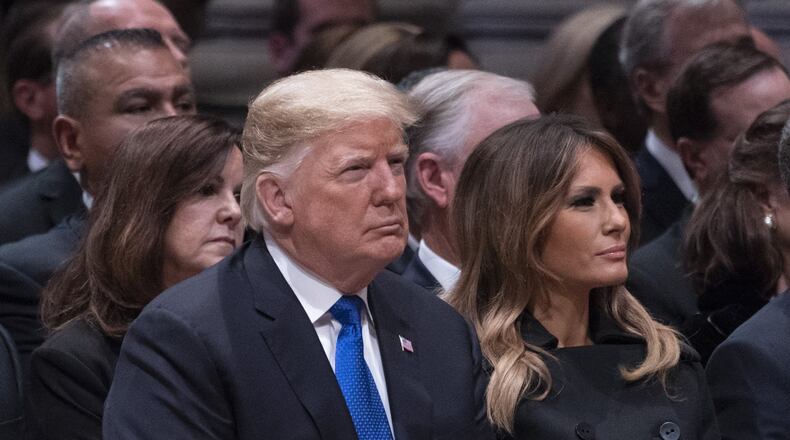 President Donald J. Trump and First Lady Melania Trump at the memorial service of former President George H.W. Bush at the National Cathedral. With congressional schedules backed up because of the funeral, confirmation votes on Trump’s picks for the 6th Circuit Court of Appeals in Cincinnati have been delayed. (Photo by Chris Kleponis-Pool/Getty Images)