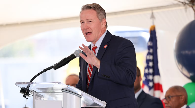 Sen. Jon Husted (R-Ohio) speaks during a groundbreaking ceremony on Sept. 26 held by onMain ahead of construction of the first building on the former Montgomery County Fairgrounds in Dayton. BRYANT BILLING / STAFF