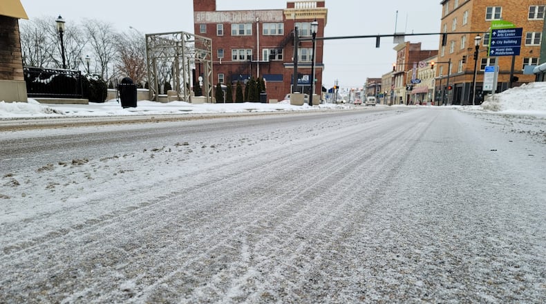 Ice covers Central Avenue in Middletown Monday, February 15, 2021. NICK GRAHAM / FILE