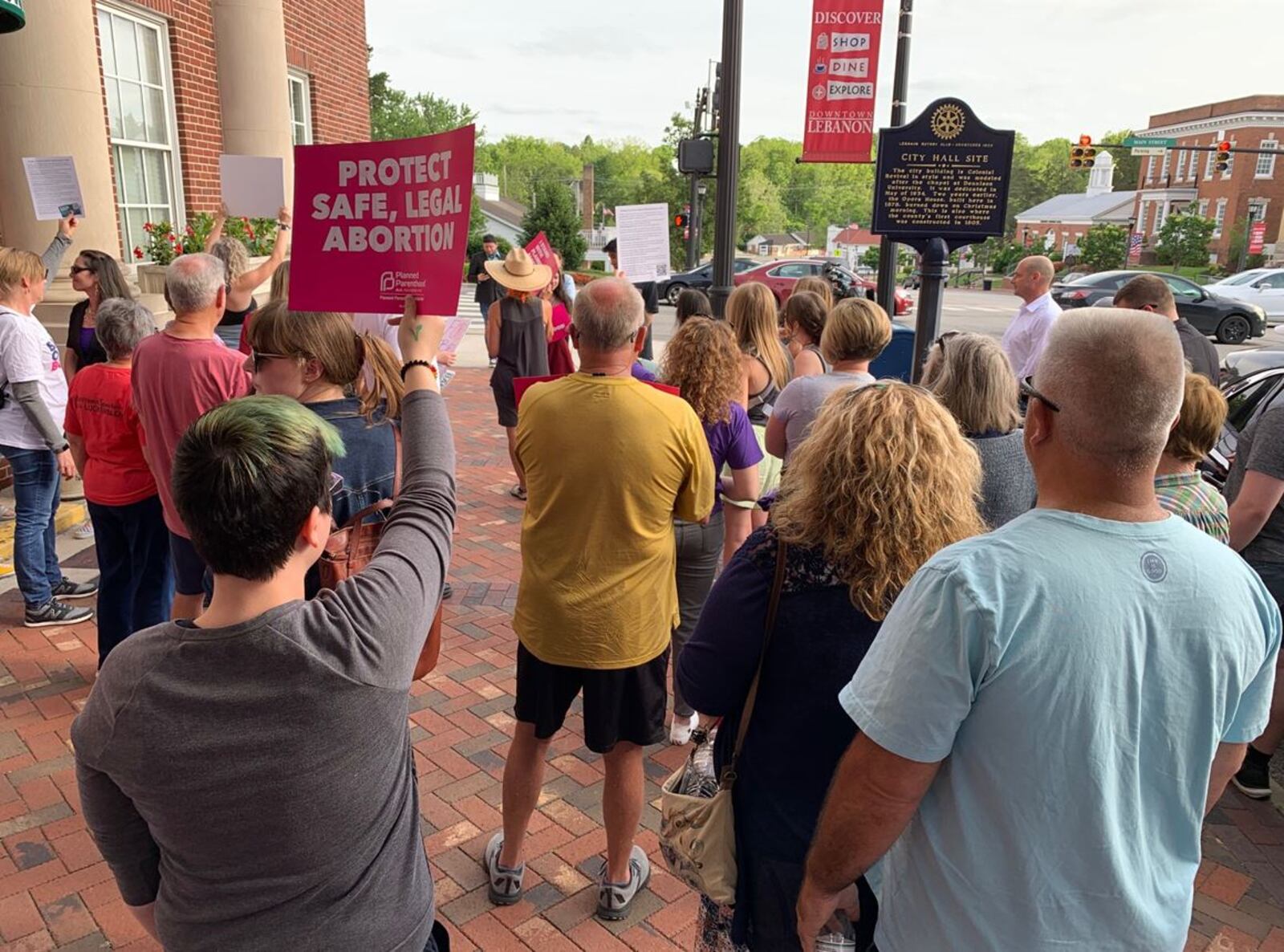 Pro-abortion supports hold a rally Tuesday night in front of the Lebanon City Building before the Lebanon City Council meeting. ED RICHTER/STAFF