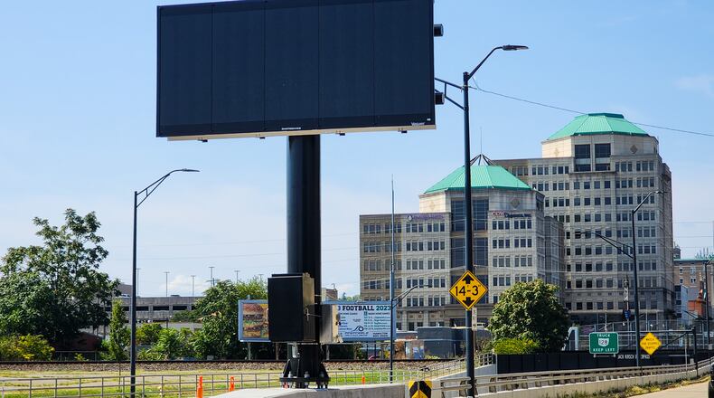 An electronic message is being installed along High Street in Hamilton. It's expected to be operational by Oct. 12, 2023. NICK GRAHAM/STAFF