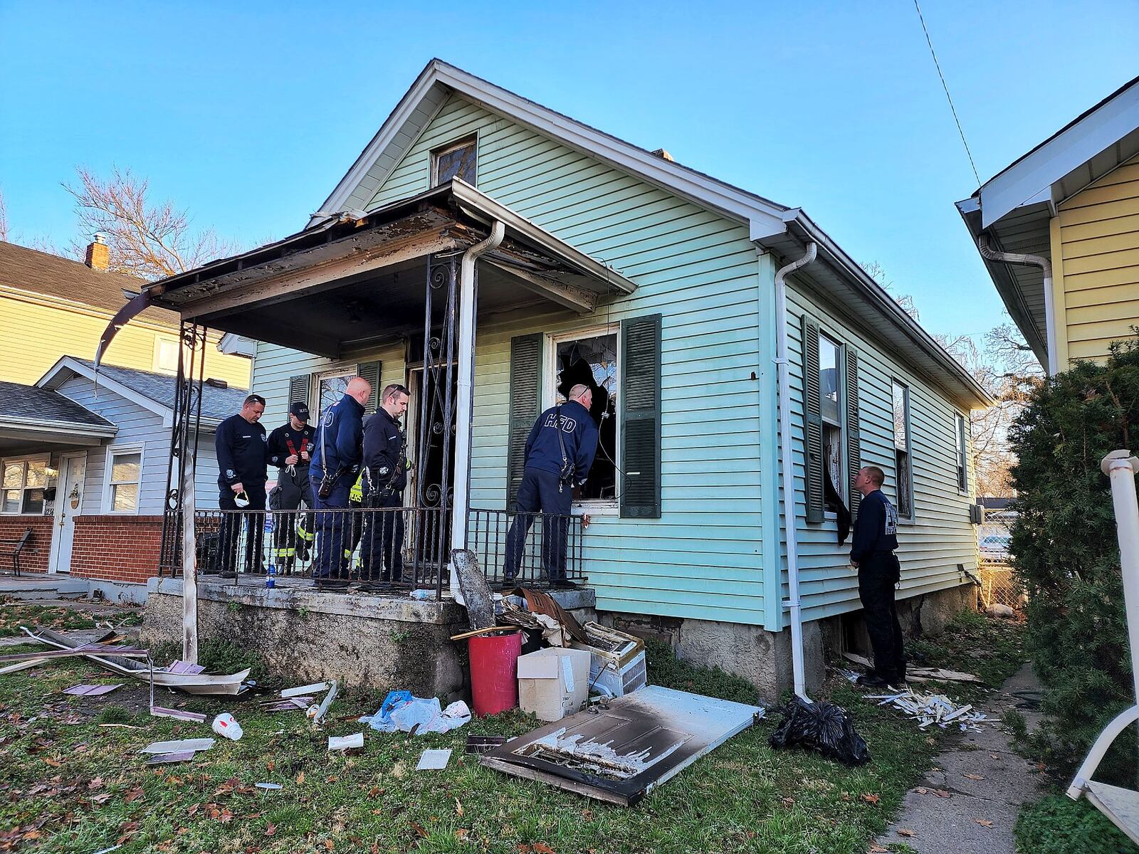 Fire officials on Monday, March 21, 2022 were at the scene of a fire in Hamilton that happened on Sunday night. A person inside the house died. NICK GRAHAM/STAFF