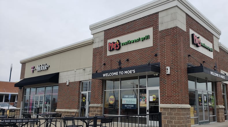 Moe’s Southwest Grill has closed at 7687 Doc Drive in West Chester. According to a sign posted to its door, it was evicted for “failure to timely pay minimum rent and other financial obligations under the lease” for the property. ERIC SCHWARTZBERG/STAFF