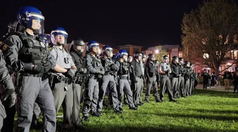 More than a dozen people were arrested Thursday as Columbus became the latest site of student protests against Israel as hundreds of Ohio State University students, faculty and members of the Ohio Arab community rallied and set up tents outside the student union. Cole Behrens/Columbus Dispatch