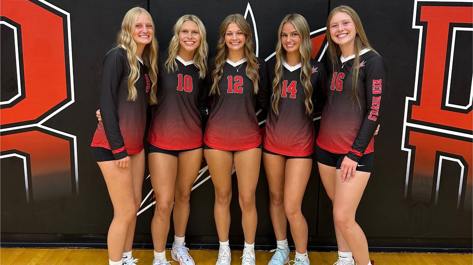 Tippecanoe seniors Kaylee Armstrong (9), Savannah Clawson (10), Bri Morris (12), Morgan Sessions (14) and Courtney Post (16) are the five most veteran players on the Red Devils roster this season. COURTNEY POST