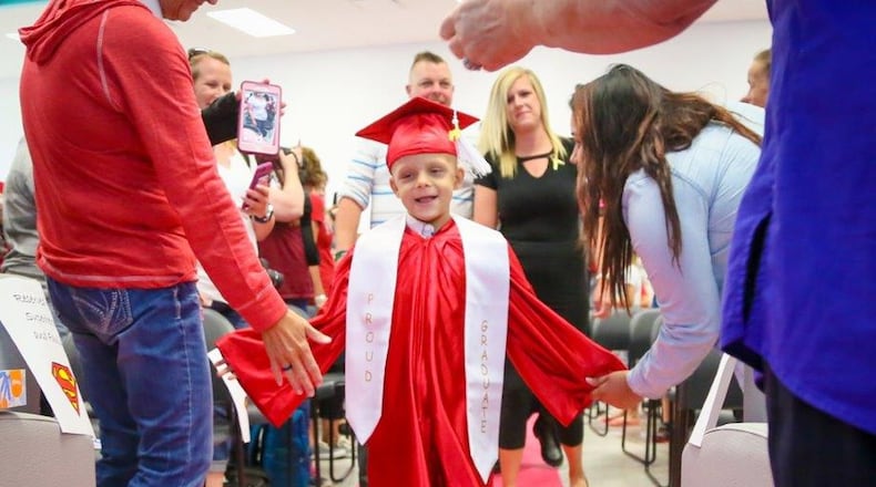 Fairfield Central Elementary School first grader Walter Herbert died in October from a rare form of cancer. The school district accelerated his journey to graduation with short visits to classrooms in all the grade levels. Central Elementary held a graduation ceremony for him Friday, Sept. 8, complete with cap and gown. Walter walked down the aisle with his family, including his parents, Wally and Emily.