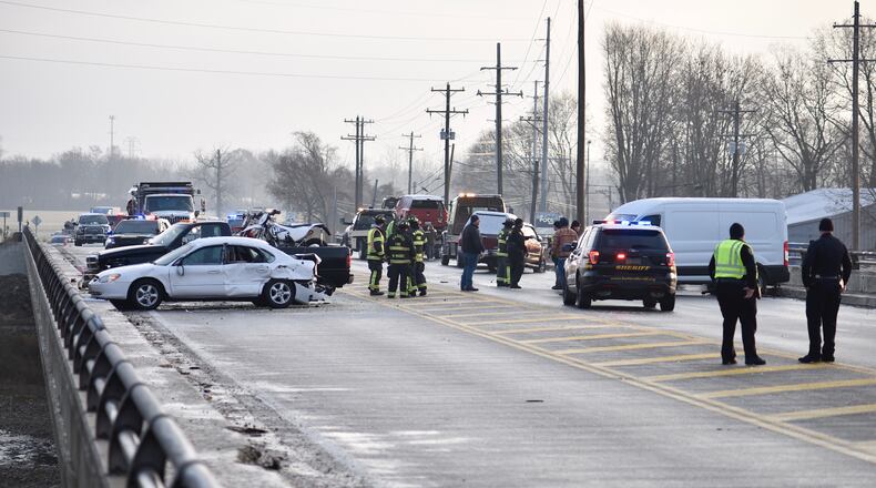 A 12-car pileup crash was reported on state Route 73 earlier this morning. Four people had to be transported to the hospital.