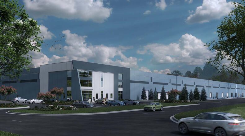 An artist’s illustration of a 612,730-square-foot warehouse building that will be constructed at the corner of Todhunter and Yankee roads in Middletown. CONTRIBUTED