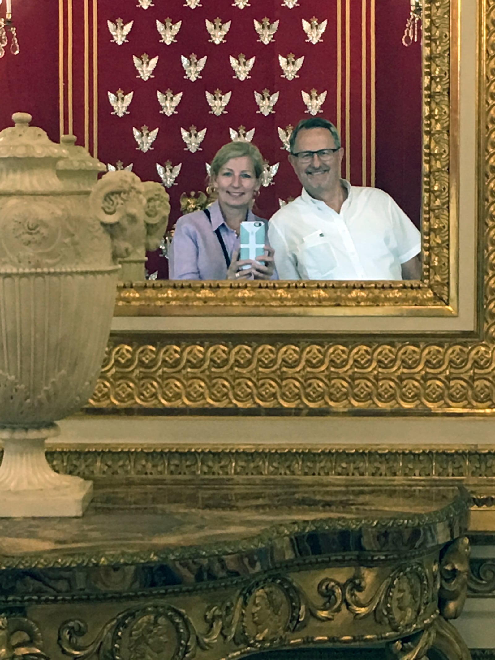 After suffering from a massive hemorrhaged after a routine colonoscopy, Lawrence Mieczkowski lost half of his blood and had devastating after effects that eventually caused him to retire early and sell his medical practice. He eventually felt well enough to travel with his wife Joanne (Left). They are shown in the throne room of King's Palace during a visit in August of 2019 to Warsaw, Poland. CONTRIBUTED