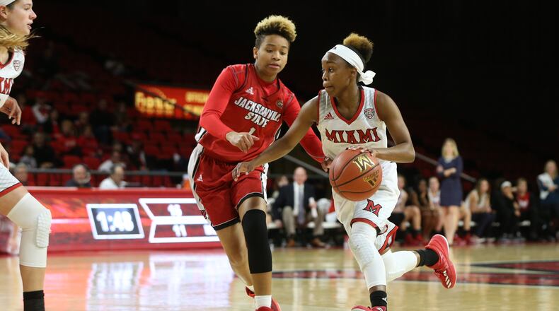 Sophomore guard Lauren Dickerson, shown in action earlier this season, leads Miami University with a 19.8 scoring average this season. PHOTO COURTESY OF MIAMI UNIVERSITY