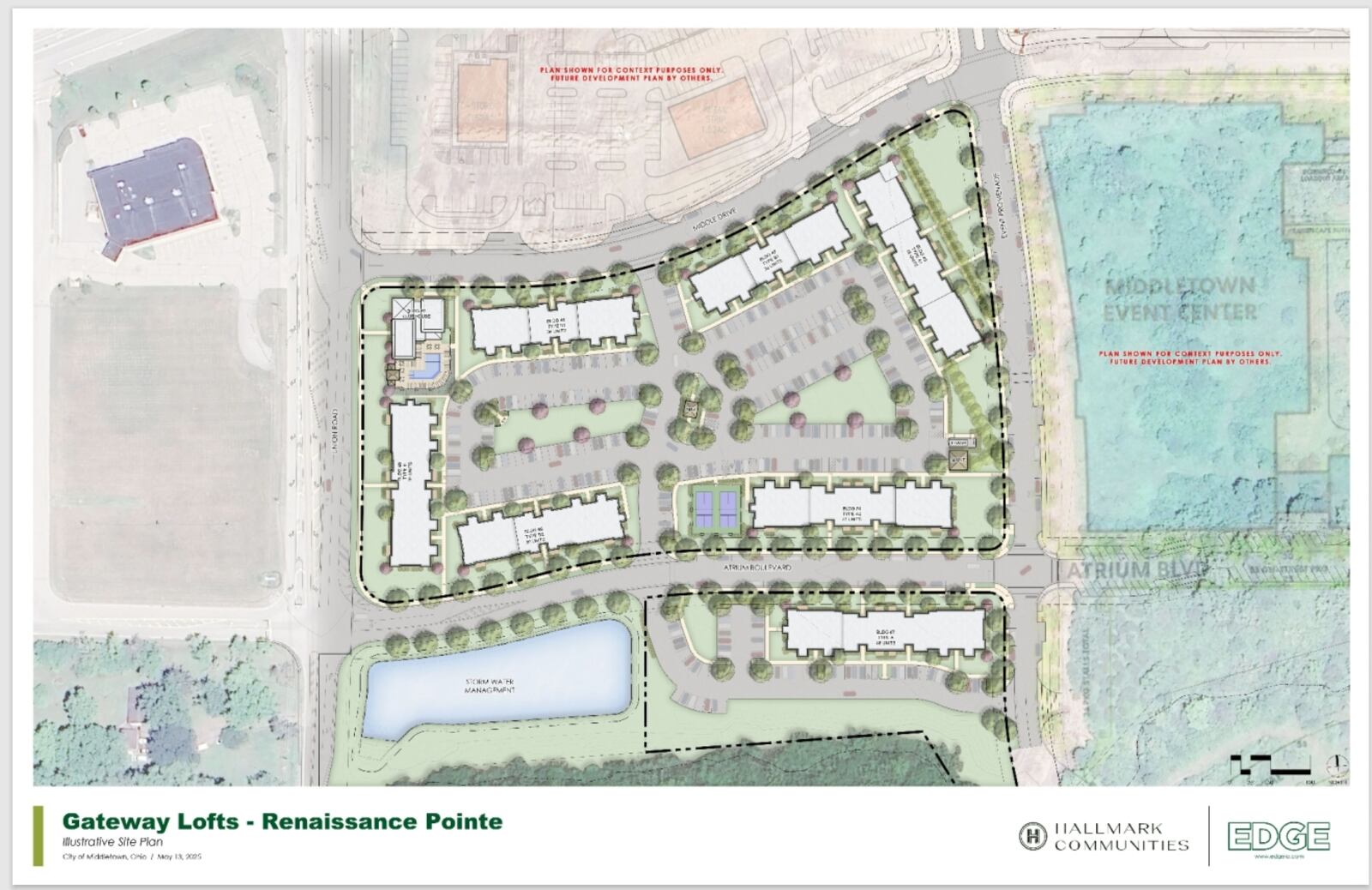 Site plan for Gateway Lofts development at Renaissance Pointe. PROVIDED