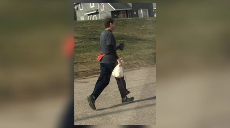 Hamilton police are looking for the man pictured in this photo who is suspected of spreading a powdery substance around the west side of Hamilton which was tested by the West Chester Hazmat team and reported as flour.