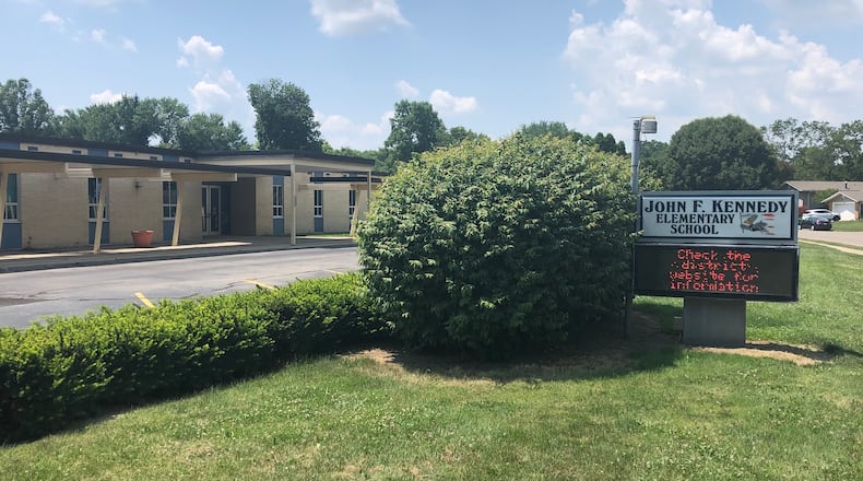 Kettering police were called to John F. Kennedy Elementary School last week after a loaded gun was reported in a student’s locker. JEREMY P. KELLEY/STAFF