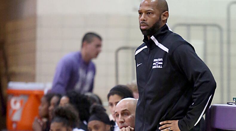 Middletown girls basketball coach Kevin Aldridge watches his team battle Miamisburg at Wade E. Miller Gym in Middletown on Nov. 26, 2016. CONTRIBUTED PHOTO BY E.L. HUBBARD