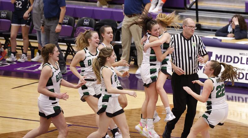 Badin defeats Valley View 49-47 in their Division II girls district basketball semifinal Thursday, Feb. 17, 2022 at Middletown High School. NICK GRAHAM/STAFF