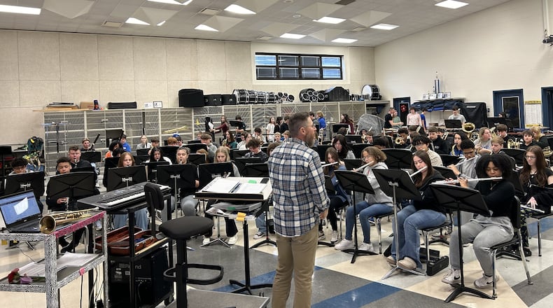 The Hamilton City School District received national recognition for the second consecutive school year earning the Best Communities for Music award from the National Association of Music Merchants. Pictured is the Hamilton School band at practice. PROVIDED