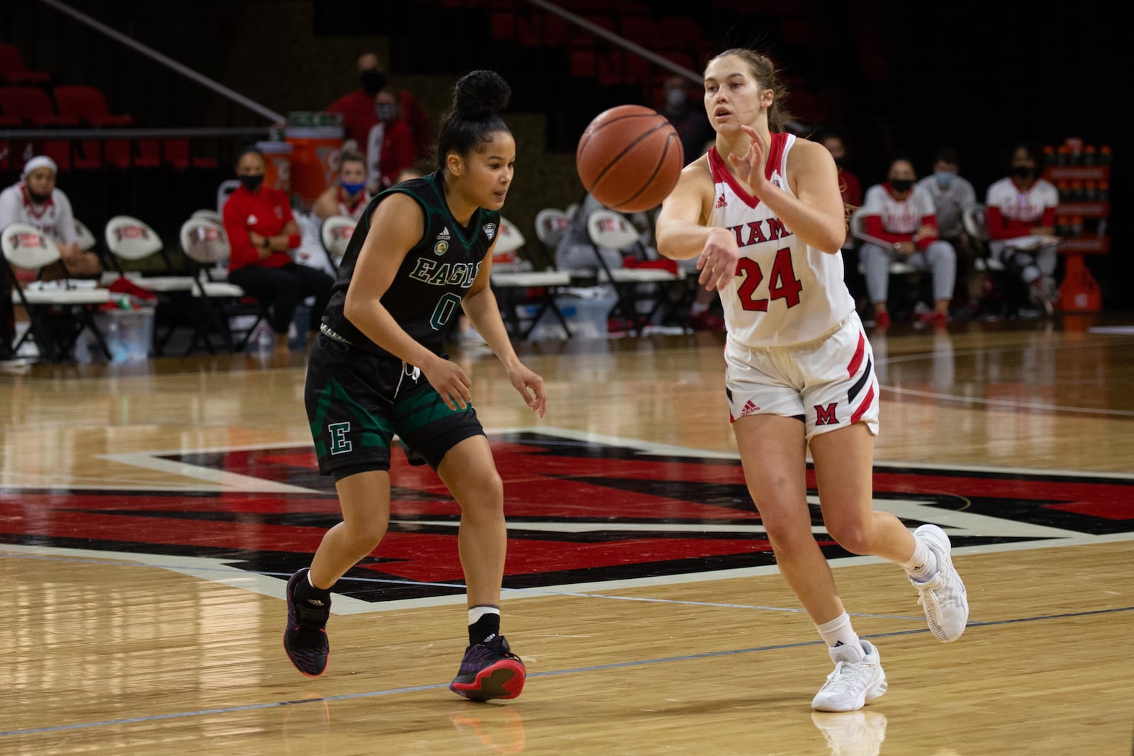 Miami women's basketball leading scorer Peyton Scott vs. Eastern Michigan. Miami University photo