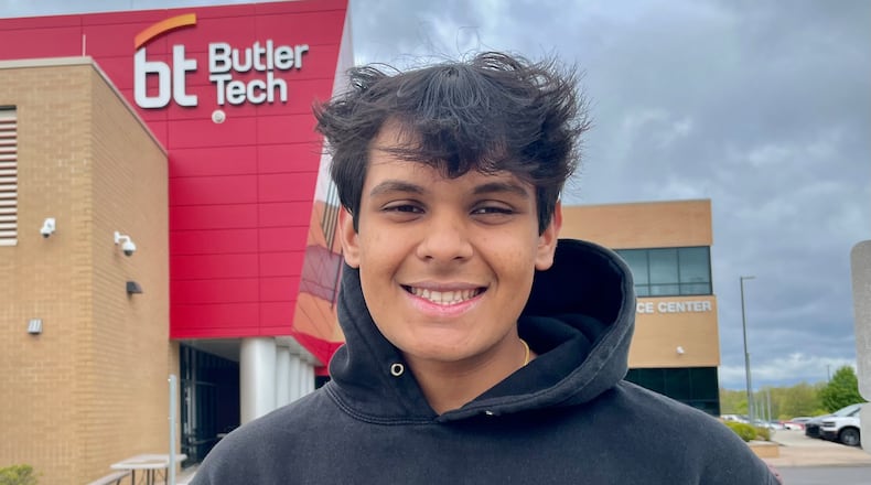 A Butler Tech senior is one of five Ohio finalists for a national, presidential scholar honors and will soon be graduating with both a high school and associate college degree. Jay Patel of Butler Tech’s Bioscience School said he was shocked last month when he found out he was selected among 5,000 candidates for the U.S. Presidential Scholars in Career and Technical Education honors for his high school work. (Photo By Michael D. Clark\Journal-News)