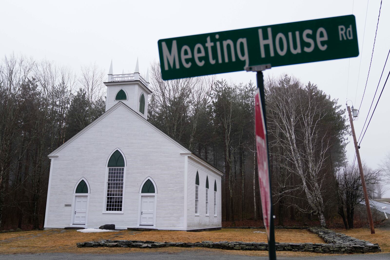 The unassuming South Solon Meeting House, built in 1842, is pictured Sunday, April 6, 2025, in Solon, Maine. (AP Photo/Robert F. Bukaty)