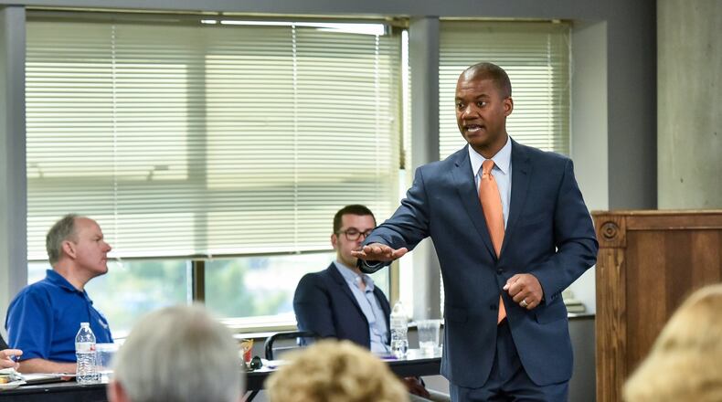 Middletown City Schools Superintendent Marlon Styles, Jr. speaks to local community and business leaders about state report card scores and strategic plans for the district during a luncheon hosted by the school district Friday, Sept. 22, in Middletown. NICK GRAHAM/STAFF