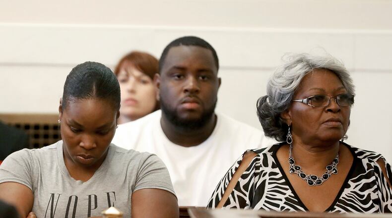Audrey DuBose, right, mother of Sam DuBose, looks at the jury as the judge declares a mistrial in the retrial of Ray Tensing, a former University of Cincinnati police officer, in the fatal shooting of Sam DuBose, in Cincinnati. (Cara Owsley/Pool via Cincinnati Enquirer)