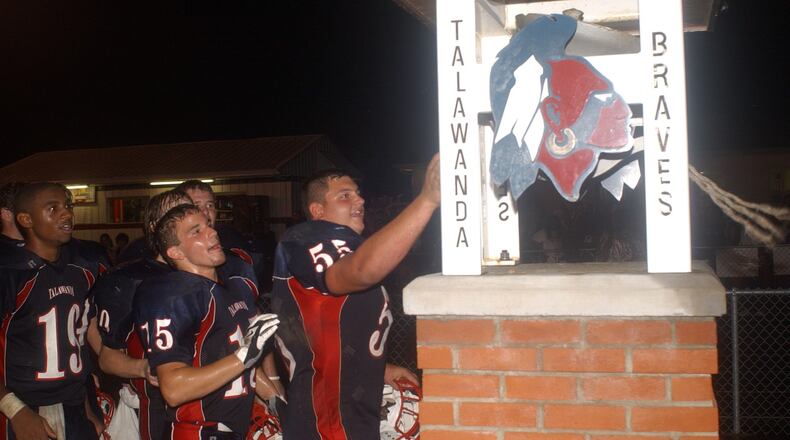 A request to end use of Talawanda’s Braves mascot has again been submitted to the Butler County school district, this time from a national Native American organization. The Braves logo and mascot is used by Talawanda’s athletics program, according to district officials, while a red ‘T’ image is used by academic groups and other functions. JOURNAL-NEWS ARCHIVE