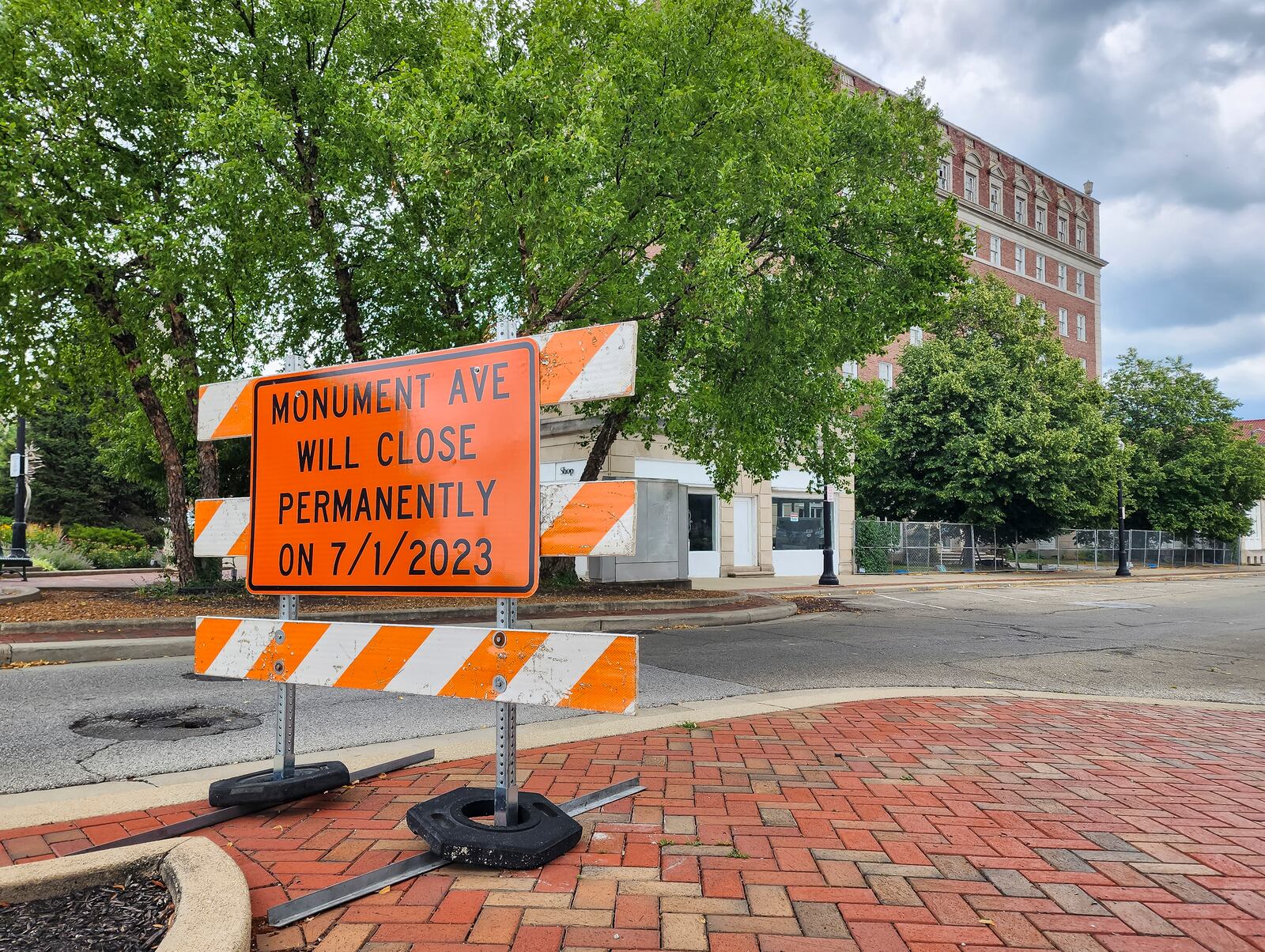 The Well House Hotel in former Anthony Wayne apartments building is expected to be awarded historic Ohio tax credits by the end of June, which will allow the developer to move onto exterior work after July 1. This will create a boutique hotel that will benefit from the activities at Spooky Nook as well as The Fitton Center. A sign on Front Street indicates the road will be closed permanently on July 1. NICK GRAHAM/STAFF