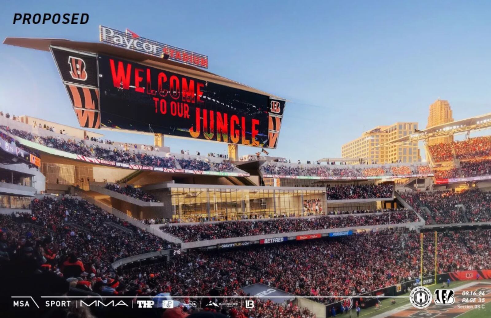 Hamilton County has released renderings and images showing what Paycor Stadium could look like if it undergoes a massive renovation. Hamilton County Commission President Alicia Reece has met with Ohio Gov. Mike DeWine to ask for state funding. Renderings show a massive retooling of the stadium’s north end zone sections, with new club seats and other premium-seating options, as well as a large viewing patio and giant scoreboard. HAMILTON COUNTY