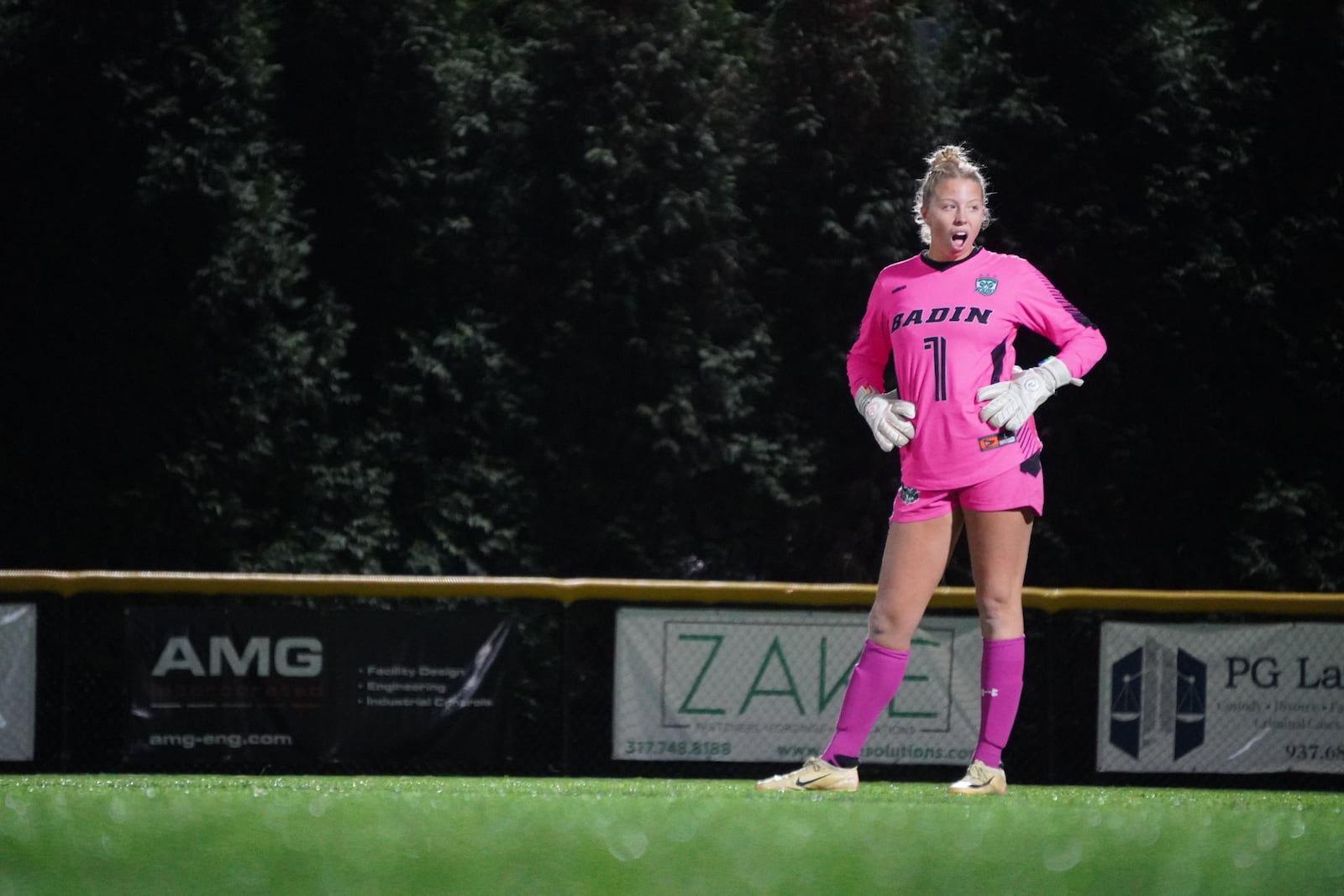 Badin goalkeeper Blake Sakach had a seven-save shutout in the Rams’ 1-0 Division III regional semifinal victory over McNicholas on Tuesday at Centerville. CHRIS VOGT / CONTRIBUTED