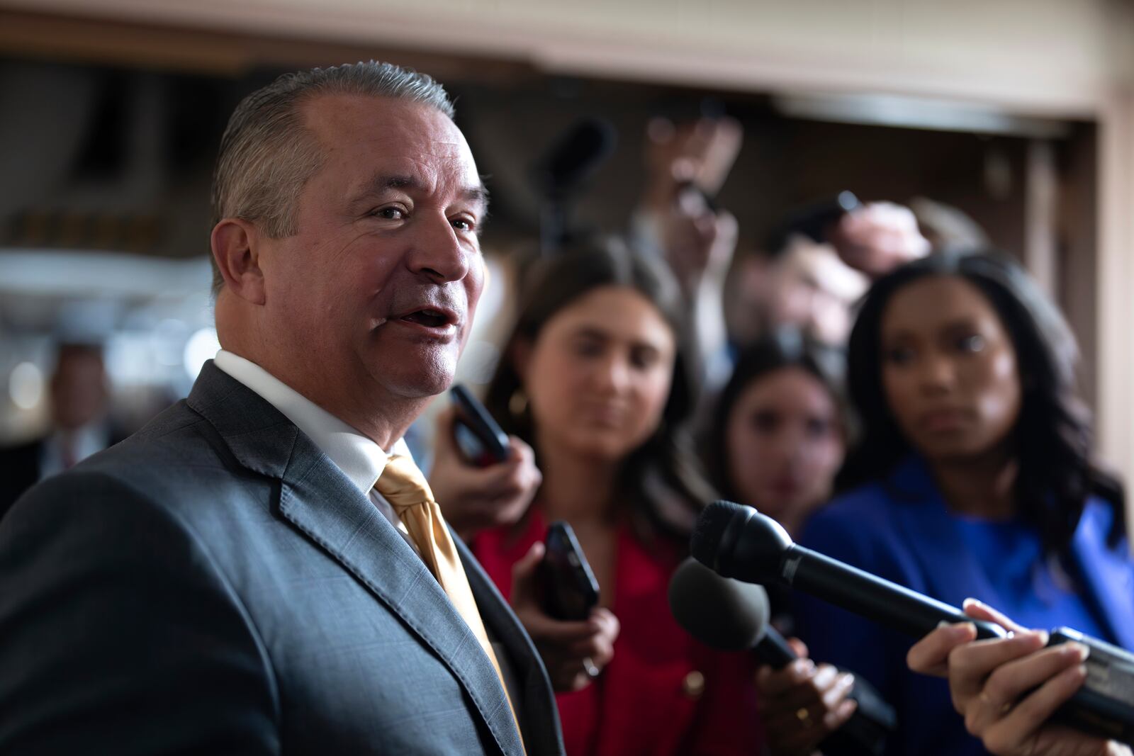 FILE - Rep. Don Bacon, R-Neb., speaks with reporters before joining a closed-door Republican strategy session at the Capitol in Washington, Sept. 27, 2023. (AP Photo/J. Scott Applewhite, File)