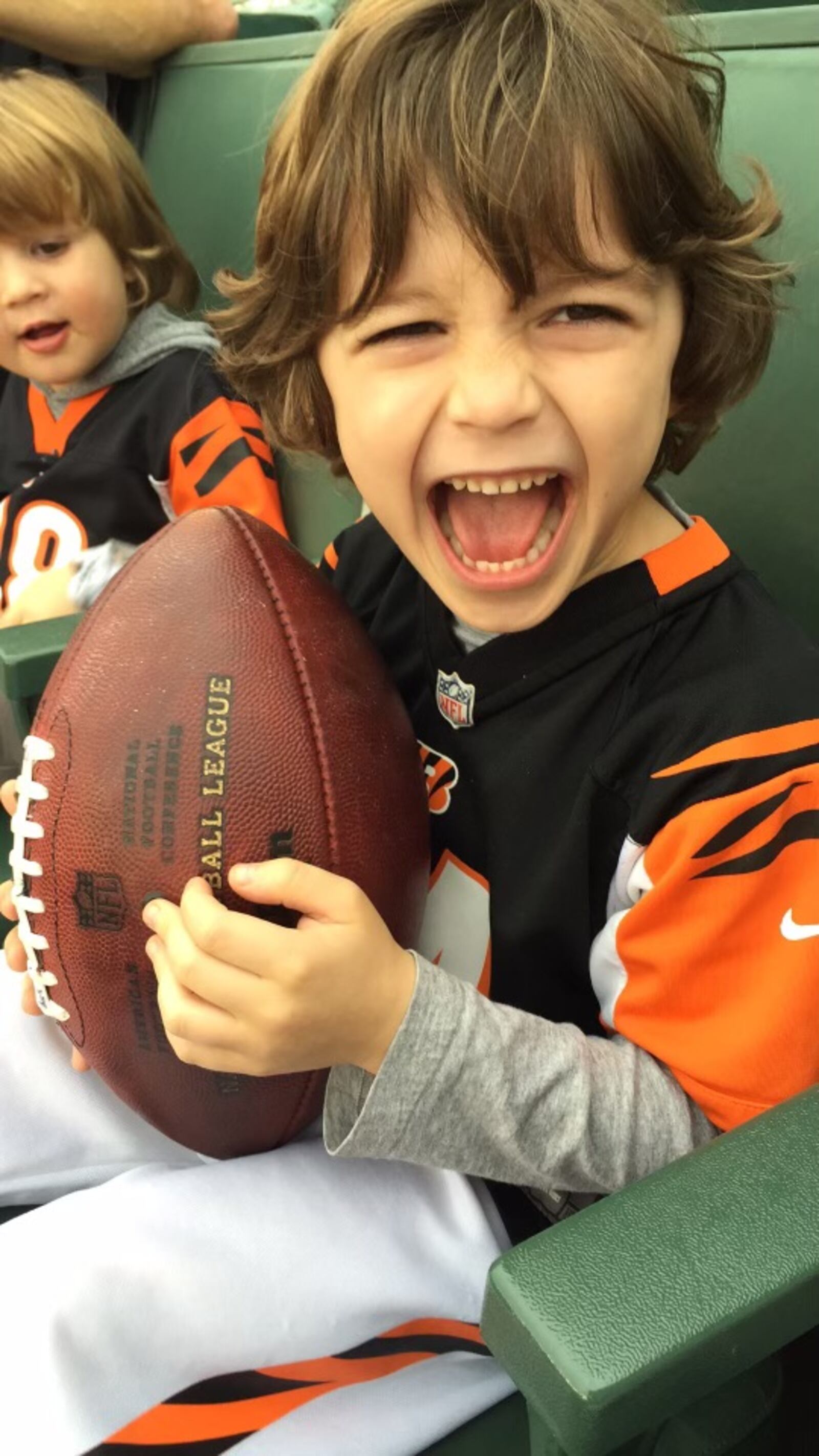 Marco Kimener was all smiles after he tossed a football on the field at Paul Brown Stadium with quarterback Andy Dalton. Dalton gave him the football. SUBMITTED PHOTO