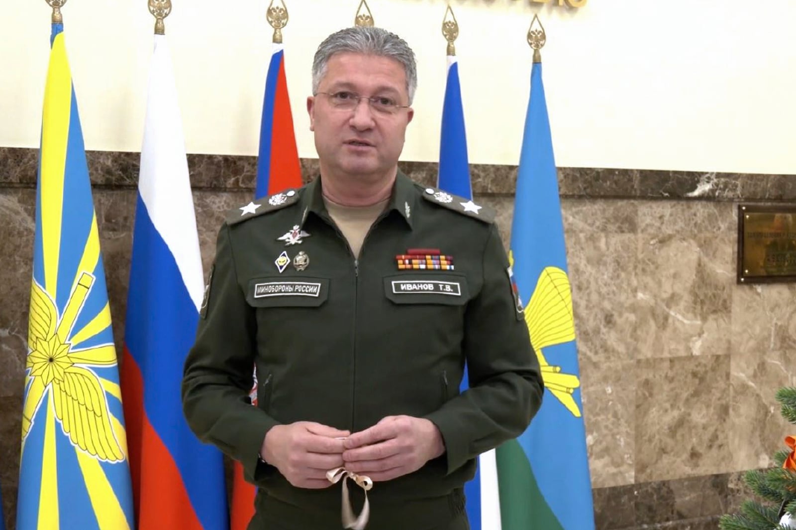 FILE - This handout photo taken from video released by Russian Defense Ministry Press Service on Thursday, Jan 11, 2024, shows Timur Ivanov, deputy defense minister, in Moscow. Ivanov, a top Russian military official was arrested on suspicion of accepting a bribe, authorities said Tuesday, April 23, 2024. (Russian Defense Ministry Press Service photo via AP, File)