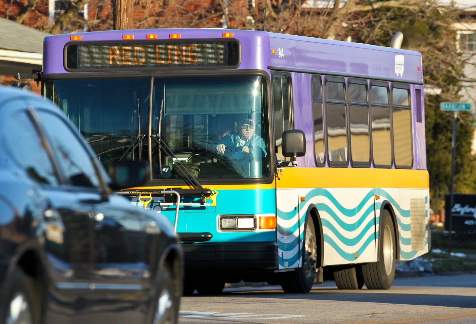 The Butler County RTA was awarded $5 million from the Ohio-Kentucky-Indiana Regional Councils of Governments for its bus replacement project. Four to five buses will be replaced with either electric or hydrogen fuel cell-powered vehicles. Butler County RTA will be responsible for the balance of the $6.25 million price tag. Pictured is a Red Line bus in the Middletown Transit Service fleet traveling down Central Avenue. Butler County RTA manages the MTS fleet. FILE  
