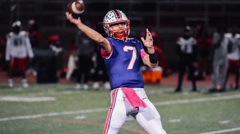 Talawanda's Cale Leitch throws a pass during a game last season. Jordan Phillips/CONTRIBUTED