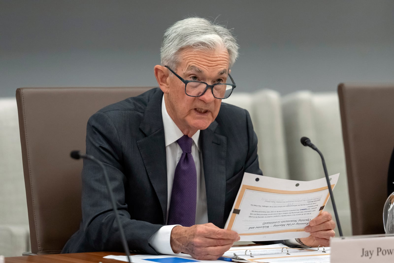 Federal Reserve Chairman Jerome Powell speaks during an open meeting of the Board of Governors at the Federal Reserve, Wednesday, June 25, 2025, in Washington. (AP Photo/Mark Schiefelbein)