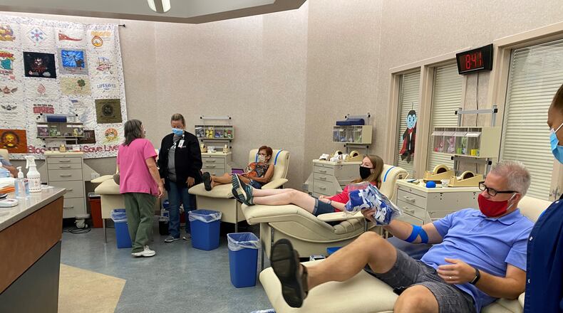 Donors at Dayton Community Blood Center pictured Friday, July 17 at the Kings Island Day Blood Drive. CONTRIBUTED