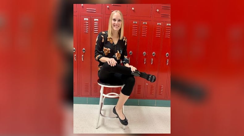 Lakota West Freshman School English teacher, Kendra Herber's new prosthetic leg was causing her back pain so she turned to ninth graders in an engineering class for help. Three students teamed up to create a pad to fix the problem leaving Herber amazed at both their ingenuity and empathy. (Provided Photo\Journal-News)