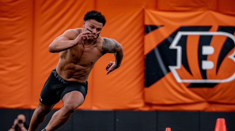 Former UC linebacker Ivan Pace Jr. performed well in each drill during the NFL Pro Day Thursday after not doing all of the tests at the NFL Combine last month. UC Athletics photo