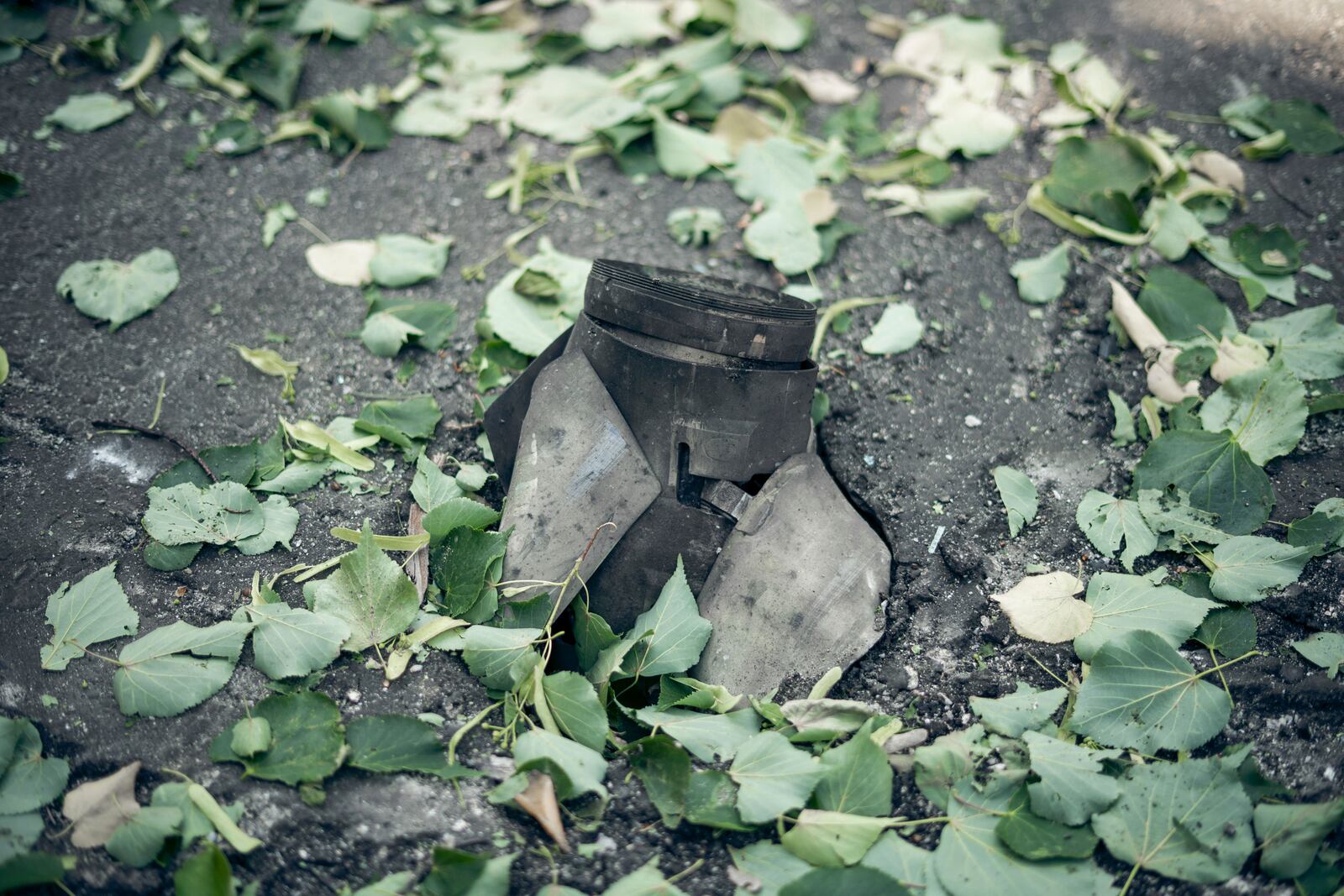 A fragment of a rocket is seen following a Russian strike on Sumy, Ukraine, on Tuesday, June 3, 2025. (AP Photo/Yehor Kryvoruchko, Kordon Media)