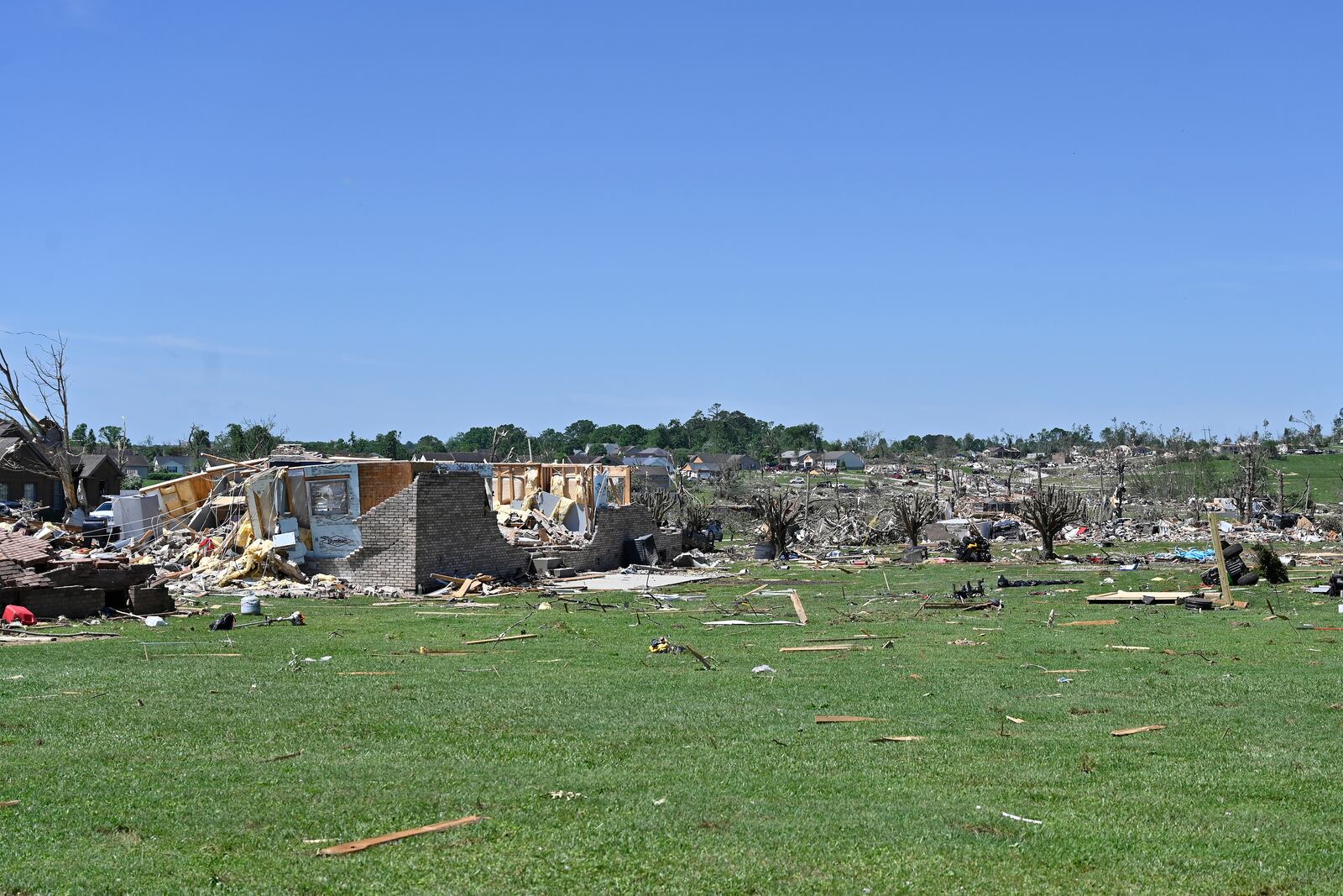 Houses lay destroyed following severe weather in London, Ky., Saturday, May 17, 2025. (AP Photo/Timothy D. Easley)