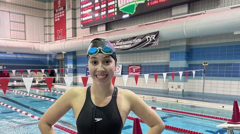 Cincinnati Christian junior Tori Schneider smiles after qualifying for the swimming and diving state meet. CONTRIBUTED PHOTO