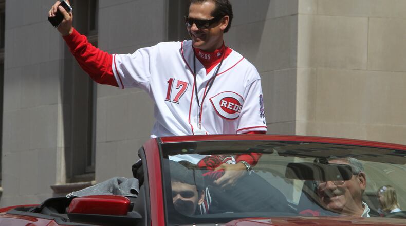 Aaron Boone, former Reds infielder and current ESPN broadcaster, served as the Grand Marshall for the 93rd Findlay Market Opening Day Parade, Thursday, April 5, 2012. Staff photo by Greg Lynch