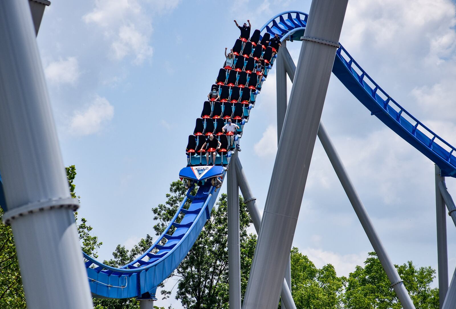 The Orion giga coaster is new this year in the new Area 72 at Kings Island in Mason. Orion is 5,321 feet long, 287 feet tall with a first drop of 300 feet and will reach speeds up to 91 miles per hour. NICK GRAHAM / STAFF