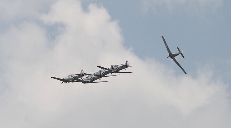 The U.S. Air Force Thunderbirds appear to be under an awning on Wednesday in beforer the Vectren Dayton Air Show this coming weekend. TY GREENLEES / STAFF