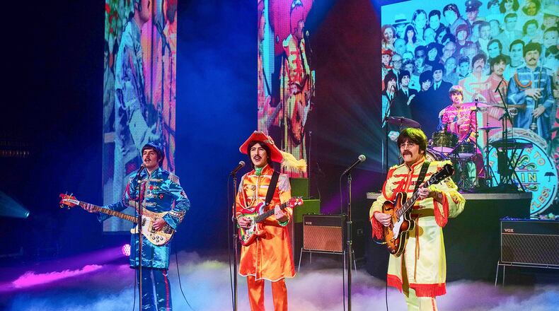 Rain: A Tribute to the Beatles will be performing the Beatles’ iconic 1967 album, “Sgt. Pepper’s Lonely Hearts Club Band,” in its entirety at the Aronoff Center to commemorate that album’s 50th anniversary. Pictured (from left): Paul Curatolo (Paul McCartney), Alastar McNeil (George Harrison), Steve Landes (John Lennon) and Aaron Chiazza (Ringo Starr). RICHARD LOVRICH/CONTRIBUTED